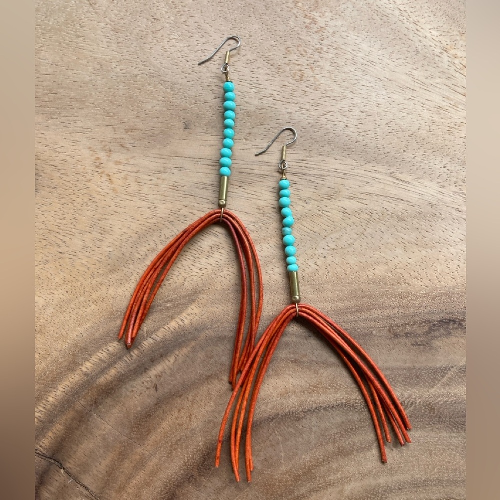 Anthropologie Turquoise Fringe Earrings